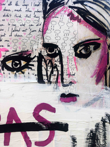 Découvrez "UNTITLED" peinture d'Alina Schiau, aka (lalala) de la série WORDS. Technique mixte sur toile.  Acrylique, bombe, Posca et collage de dessin sur carton, sur toile montée sur châssis. Voir toutes les oeuvres, l'univers contemporain, déjanté et décapant de l'artiste.