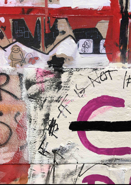 Découvrez "UNTITLED" peinture d'Alina Schiau, aka (lalala) de la série WORDS. Technique mixte sur toile.  Acrylique, bombe, Posca et collage de dessin sur carton, sur toile montée sur châssis. Voir toutes les oeuvres, l'univers contemporain, déjanté et décapant de l'artiste.