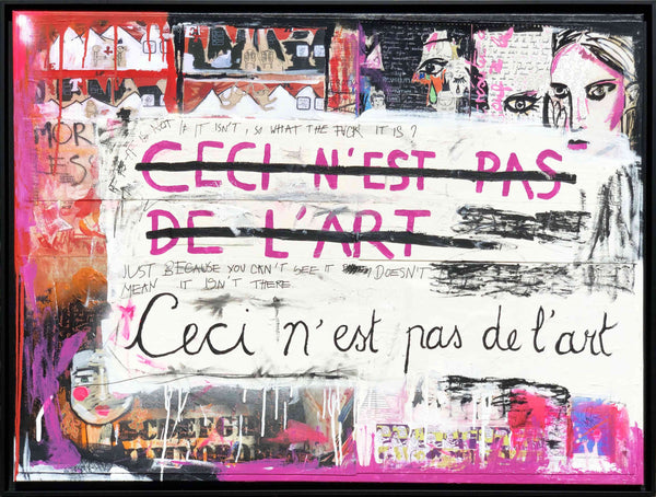 Découvrez "UNTITLED" peinture d'Alina Schiau, aka (lalala) de la série WORDS. Technique mixte sur toile.  Acrylique, bombe, Posca et collage de dessin sur carton, sur toile montée sur châssis. Voir toutes les oeuvres, l'univers contemporain, déjanté et décapant de l'artiste.