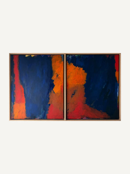 RISING, Alina Schiau, 2026, diptyque, huile et bâtons d'huile sur lin, 2 × (46 × 38 cm)